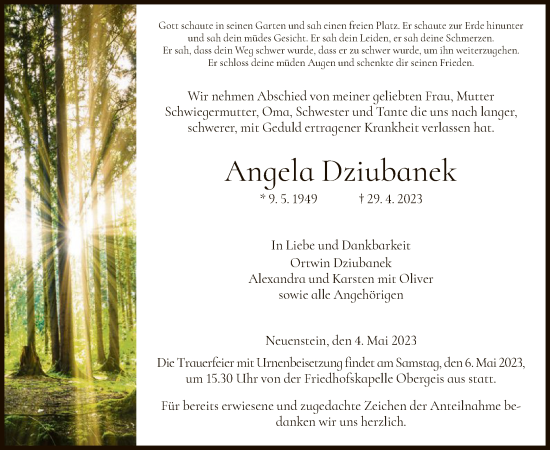 Traueranzeige von Angela Dziubanek von HZ