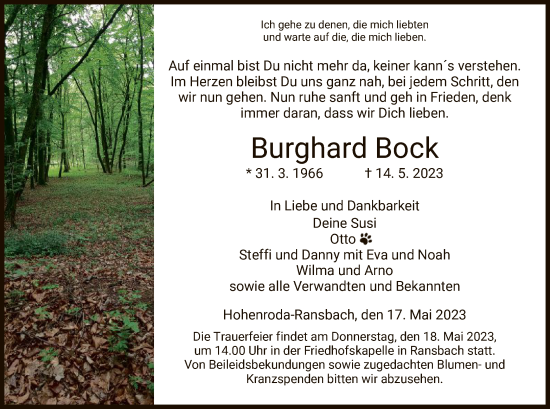 Traueranzeige von Burghard Bock von HZ