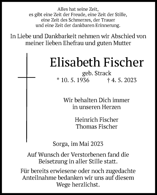 Traueranzeige von Elisabeth Fischer von HZ