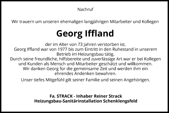 Traueranzeige von Georg Iffland von HZ