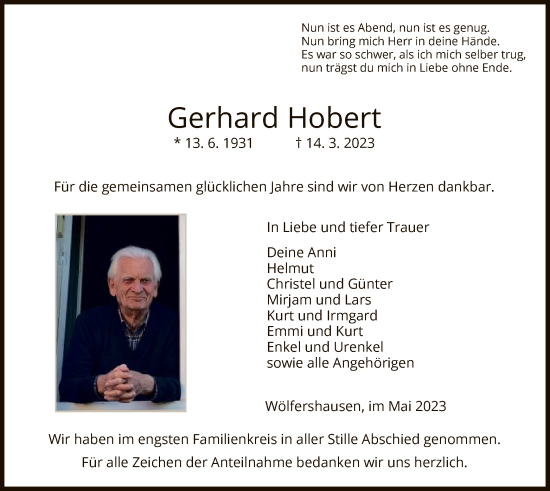 Traueranzeige von Gerhard Hobert von HZ