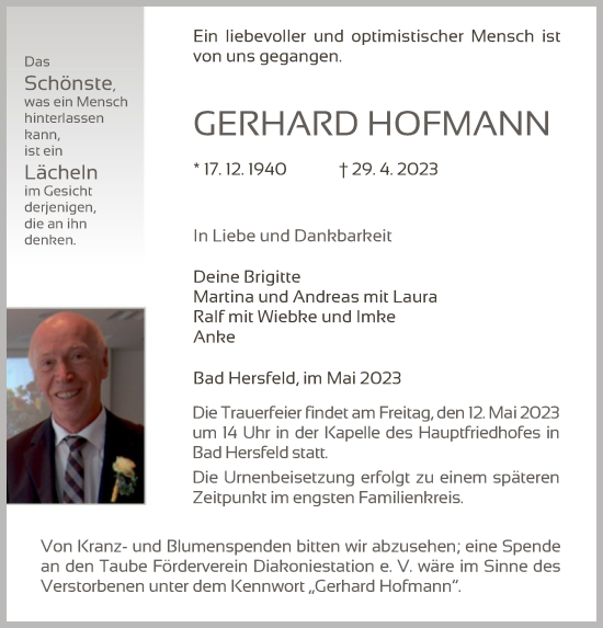 Traueranzeige von Gerhard Hofmann von HZ