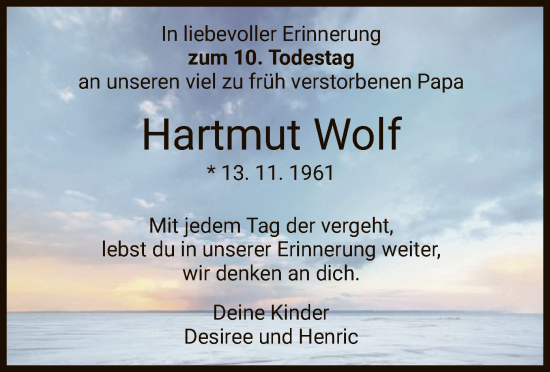 Traueranzeige von Hartmut Wolf von HZ