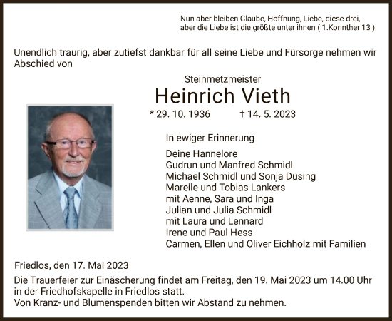 Traueranzeige von Heinrich Vieth von HZ