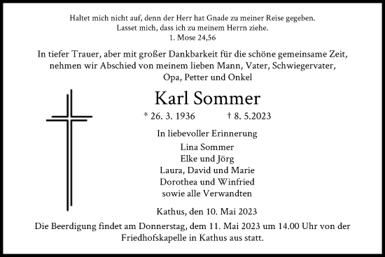 Traueranzeige von Karl Sommer von HZ