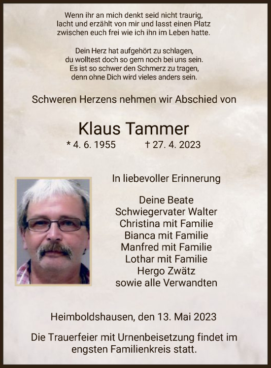 Traueranzeige von Klaus Tammer von HZ