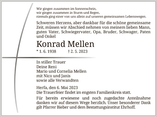 Traueranzeige von Konrad Mellen von HZ