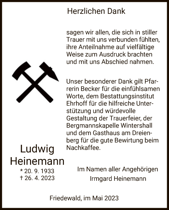 Traueranzeige von Ludwig Heinemann von HZ