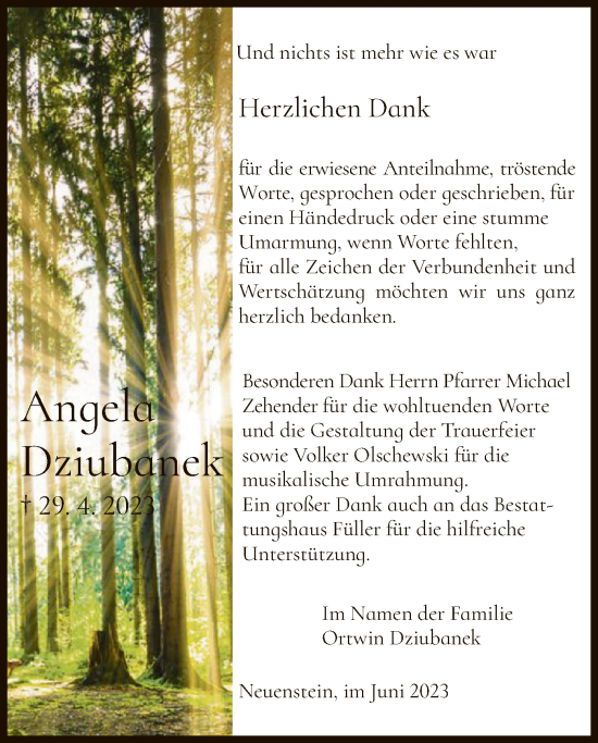 Traueranzeige von Angela Dziubanik von HZ