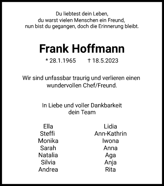 Traueranzeige von Frank Hoffmann von HZ