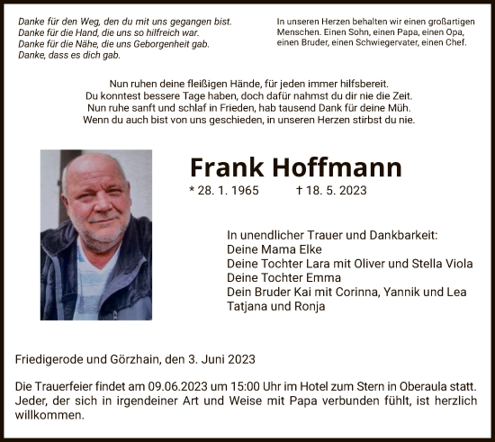 Traueranzeige von Frank Hoffmann von HZ