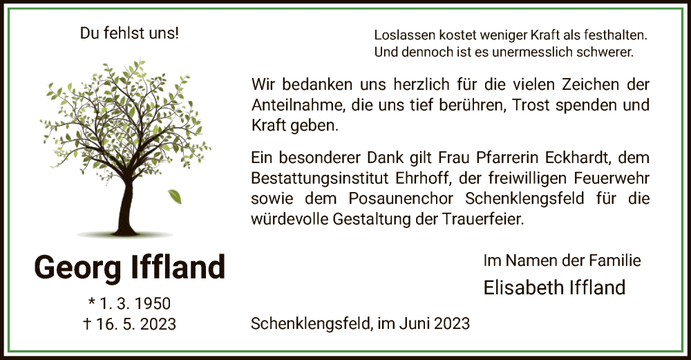  Traueranzeige für Georg Iffland vom 24.06.2023 aus HZ