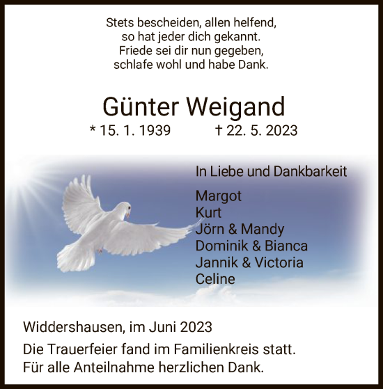 Traueranzeige von Günter Weigand von HZ