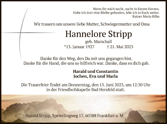 Traueranzeige von Hannelore Stripp von HZ