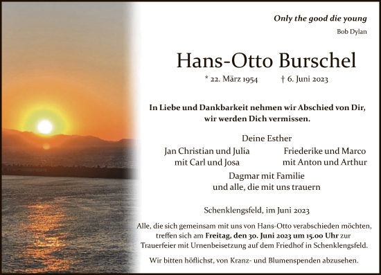 Traueranzeige von Hans-Otto Burschel von HZ