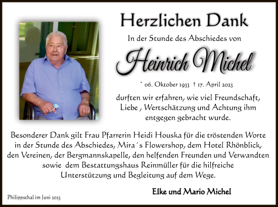 Traueranzeige von Heinrich Michel von HZ