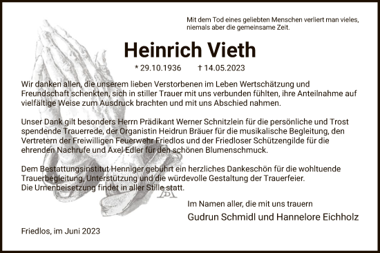 Traueranzeige von Heinrich Vieth von HZ