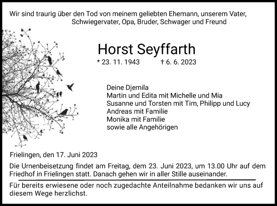 Traueranzeige von Horst Seyffarth von HZ