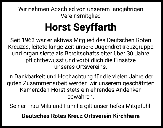 Traueranzeige von Horst Seyffarth von HZ