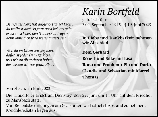 Traueranzeige von Karin Bortfeld von HZ