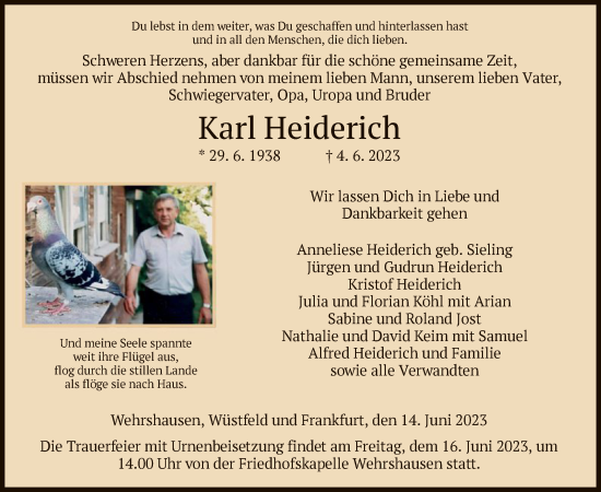 Traueranzeige von Karl Heiderich von HZ