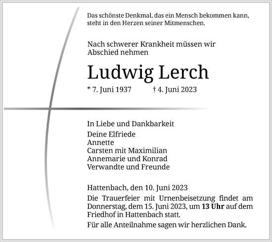 Traueranzeige von Ludwig Lerch von HZ