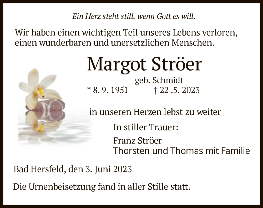  Traueranzeige für Margot Ströer vom 03.06.2023 aus HZ
