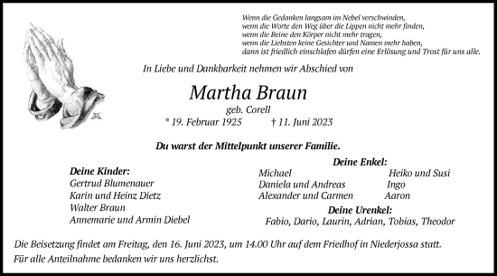 Traueranzeige von Martha Braun von HZ