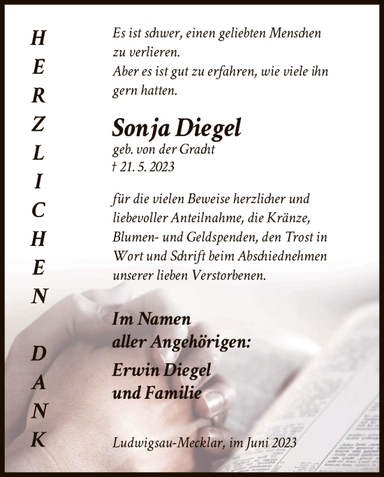 Traueranzeige von Sonja Diegel von HZ