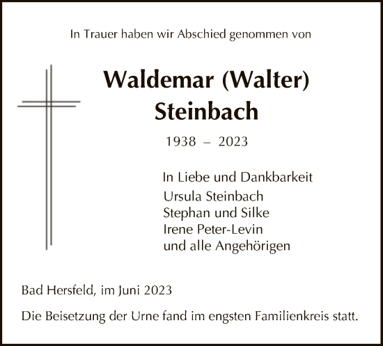 Traueranzeige von Waldemar Walter von HZ