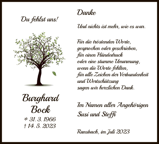 Traueranzeige von Burghard Bock von HZ