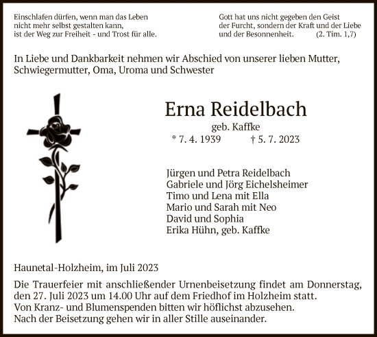 Traueranzeige von Erna Reidelbach von HZ