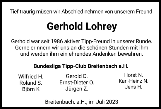 Traueranzeige von Gerhold Lohrey von HZ