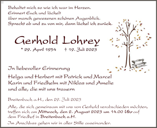 Traueranzeige von Gerhold Lohrey von HZ