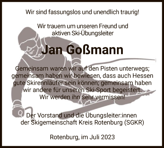 Traueranzeige von Jan Goßmann von HZ