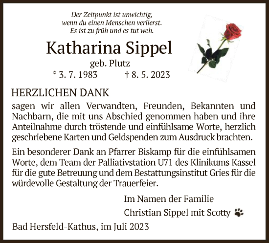 Traueranzeige von Katharina Sippel von HZ