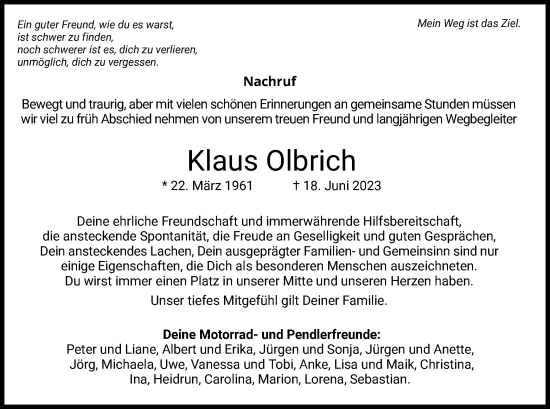 Traueranzeige von Klaus Olbrich von HZ