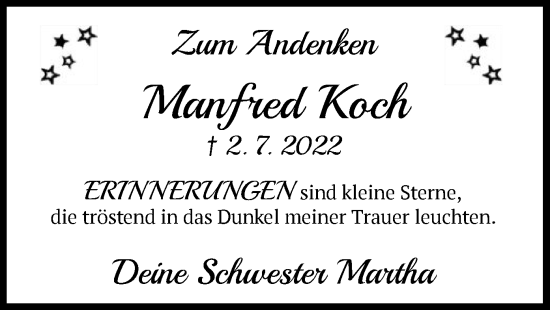 Traueranzeige von Manfred Koch von HZ