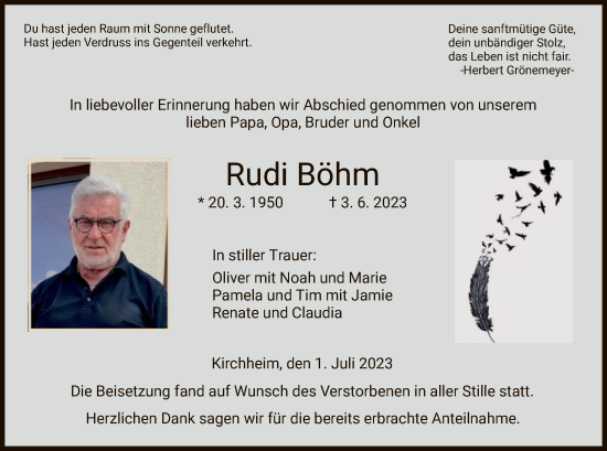 Traueranzeige von Rudi Böhm von HZ