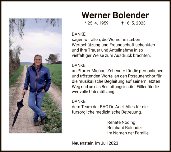 Traueranzeige von Werner Bolender von HZ