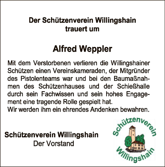 Traueranzeige von Alfred Weppler von HZ