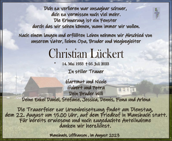 Traueranzeige von Christian Lückert von HZ