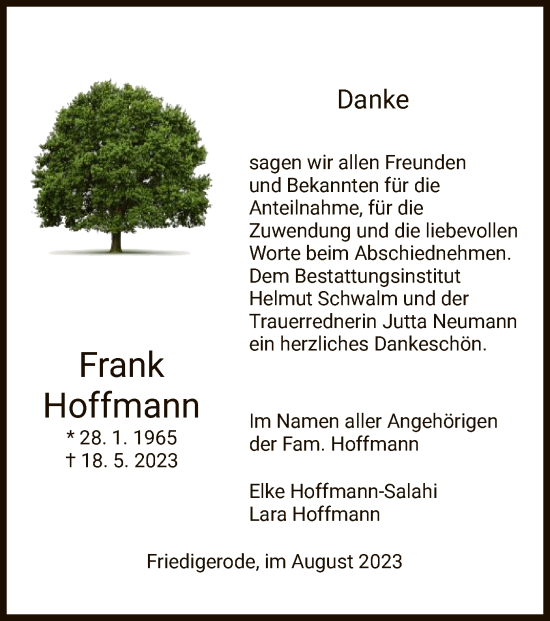 Traueranzeige von Frank Hoffmann von HZ