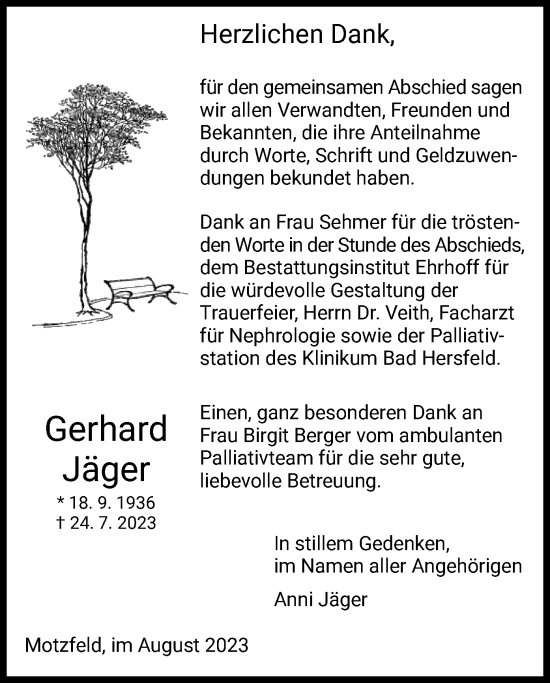 Traueranzeige von Gerhard Jäger von HZ