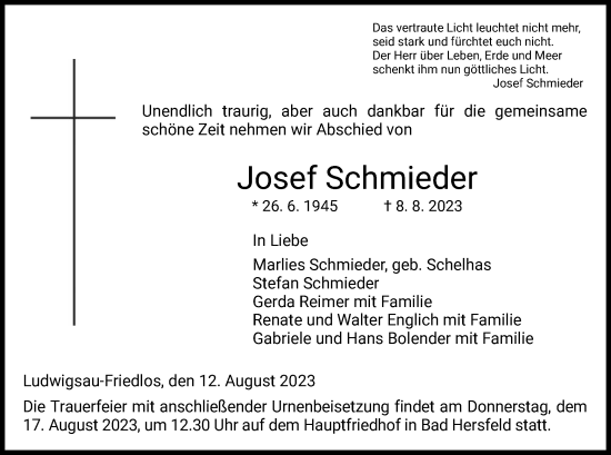 Traueranzeige von Josef Schmieder von HZ