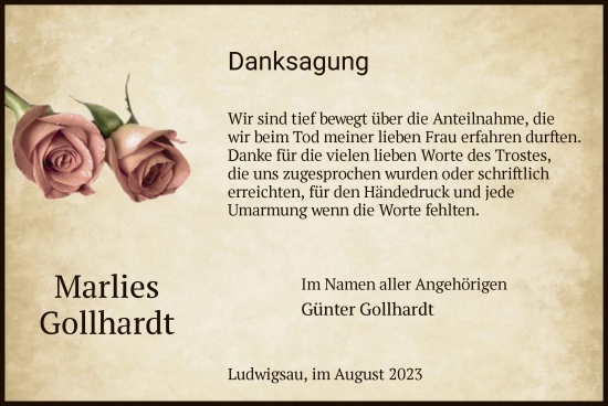 Traueranzeige von Marlies Gollhardt von HZ