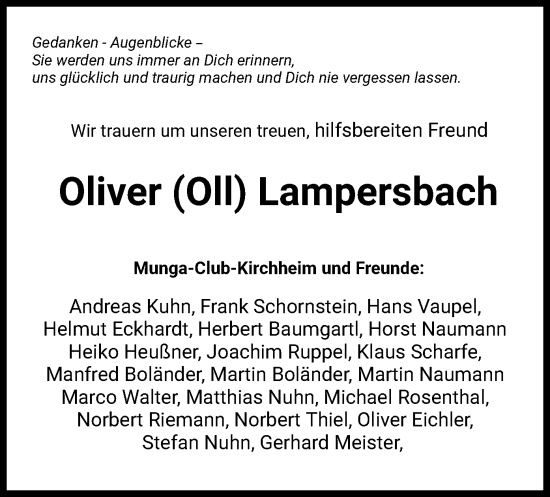 Traueranzeige von Oliver Lampersbach von HZ