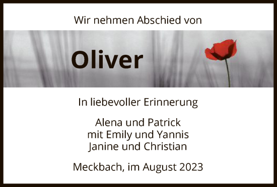 Traueranzeige von Oliver Lampersbach von HZ