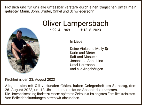 Traueranzeige von Oliver Lampersbach von HZ