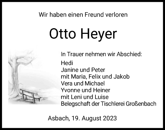 Traueranzeige von Otto Heyer von HZ
